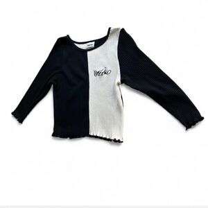 Vintage 90's |Mossimol Black & White Color-block Rib-knit Long Sleeve Top Small